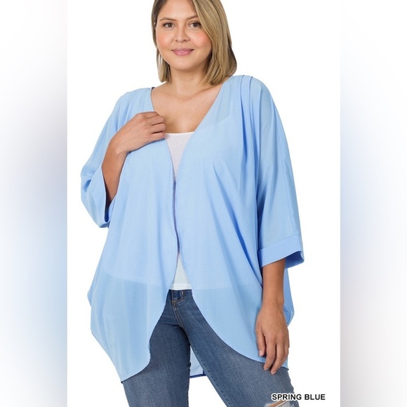 New! Plus Size Light Blue Kimono Cardigan Size 1X 2X 3X - Picture 2 of 3